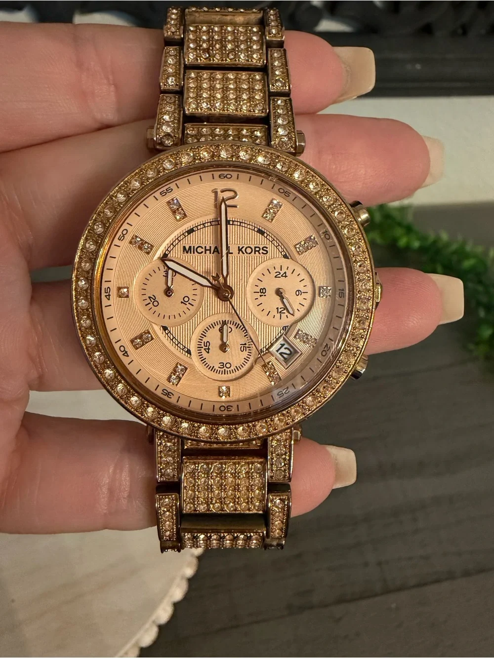 Michael Kors Rose Gold Crystal Bracelet Chronograph Watch